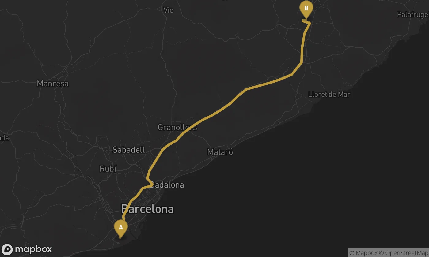 Barcelona Airport ⇄ Aeropuerto de Girona-Costa Brava route map
