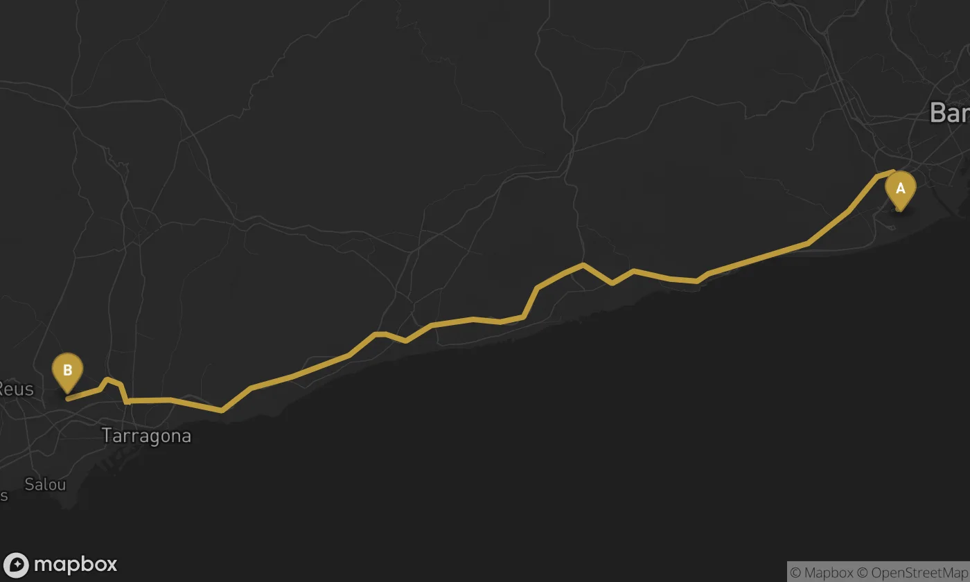 Barcelona Airport ⇄ Aeropuerto de Reus route map