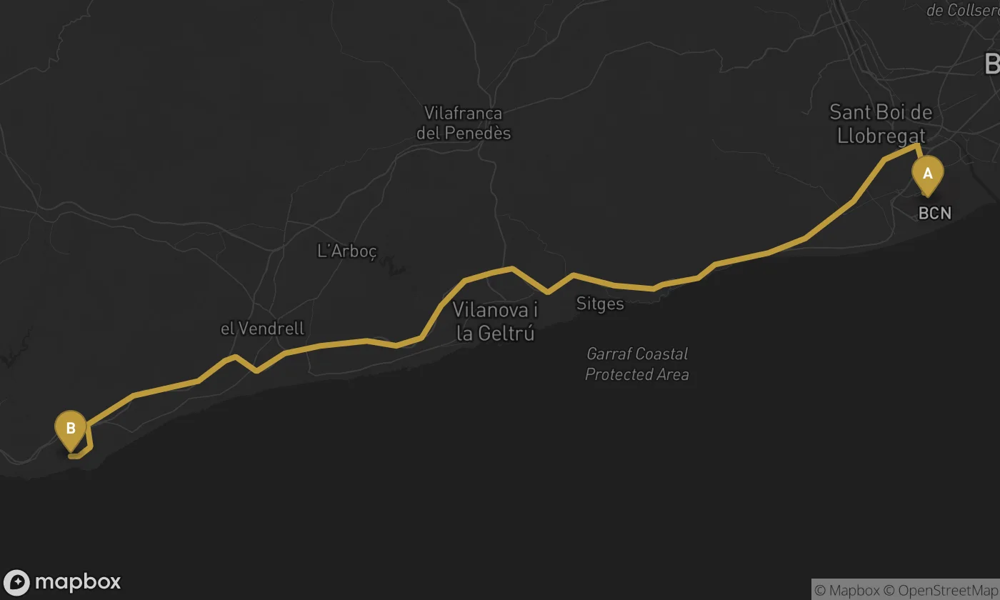 Barcelona Airport ⇄ Altafulla route map