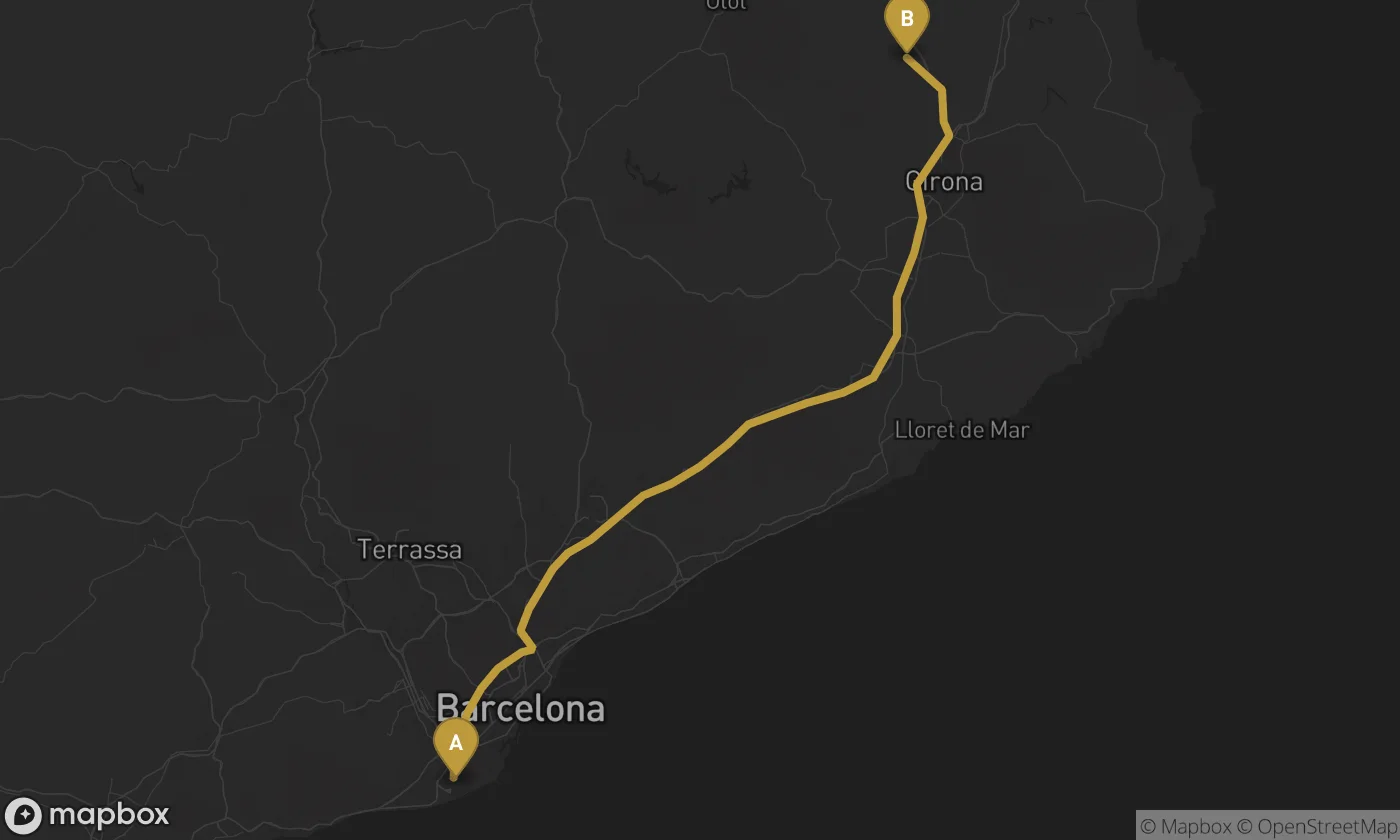 Barcelona Airport ⇄ Banyoles route map