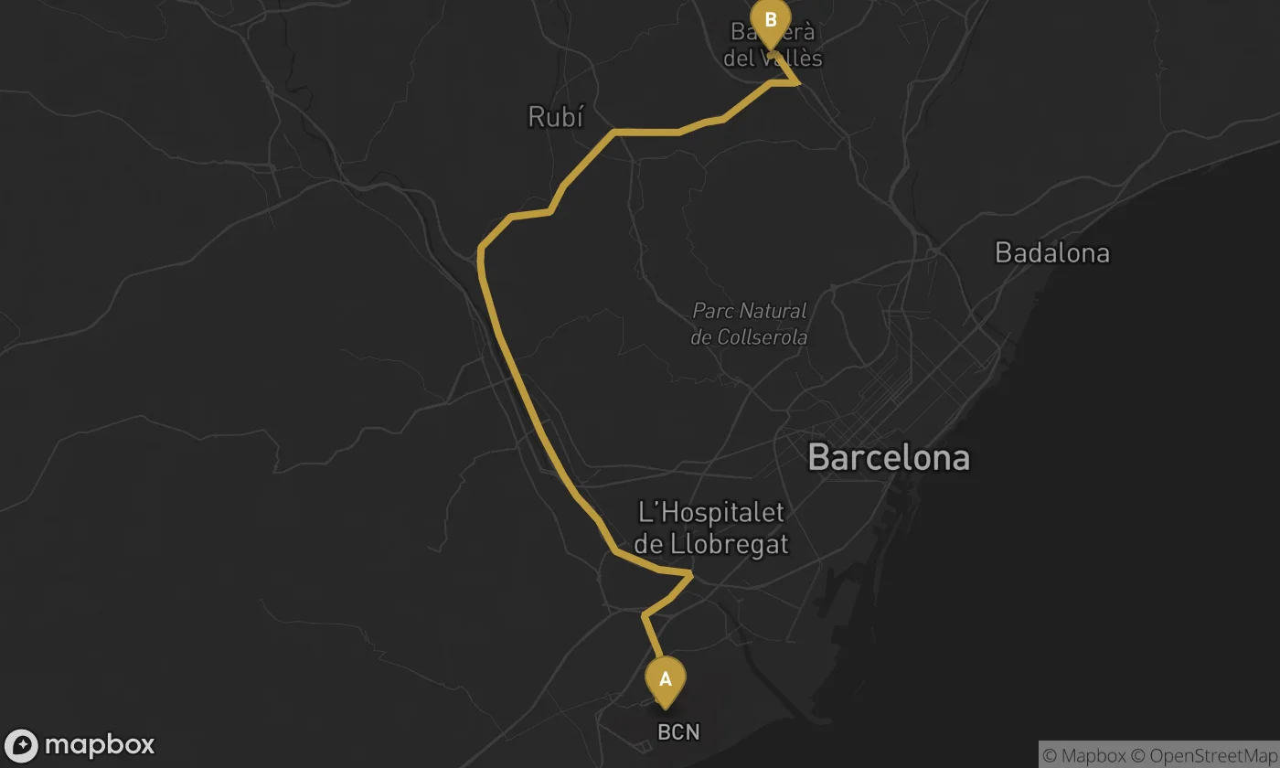 Barcelona Airport ⇄ Barberà del Vallès route map