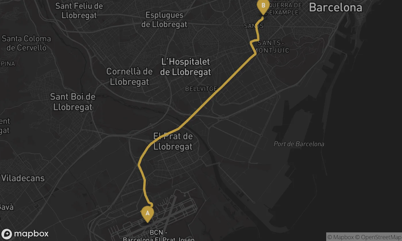 Barcelona Airport ⇄ Barcelona-Sants route map