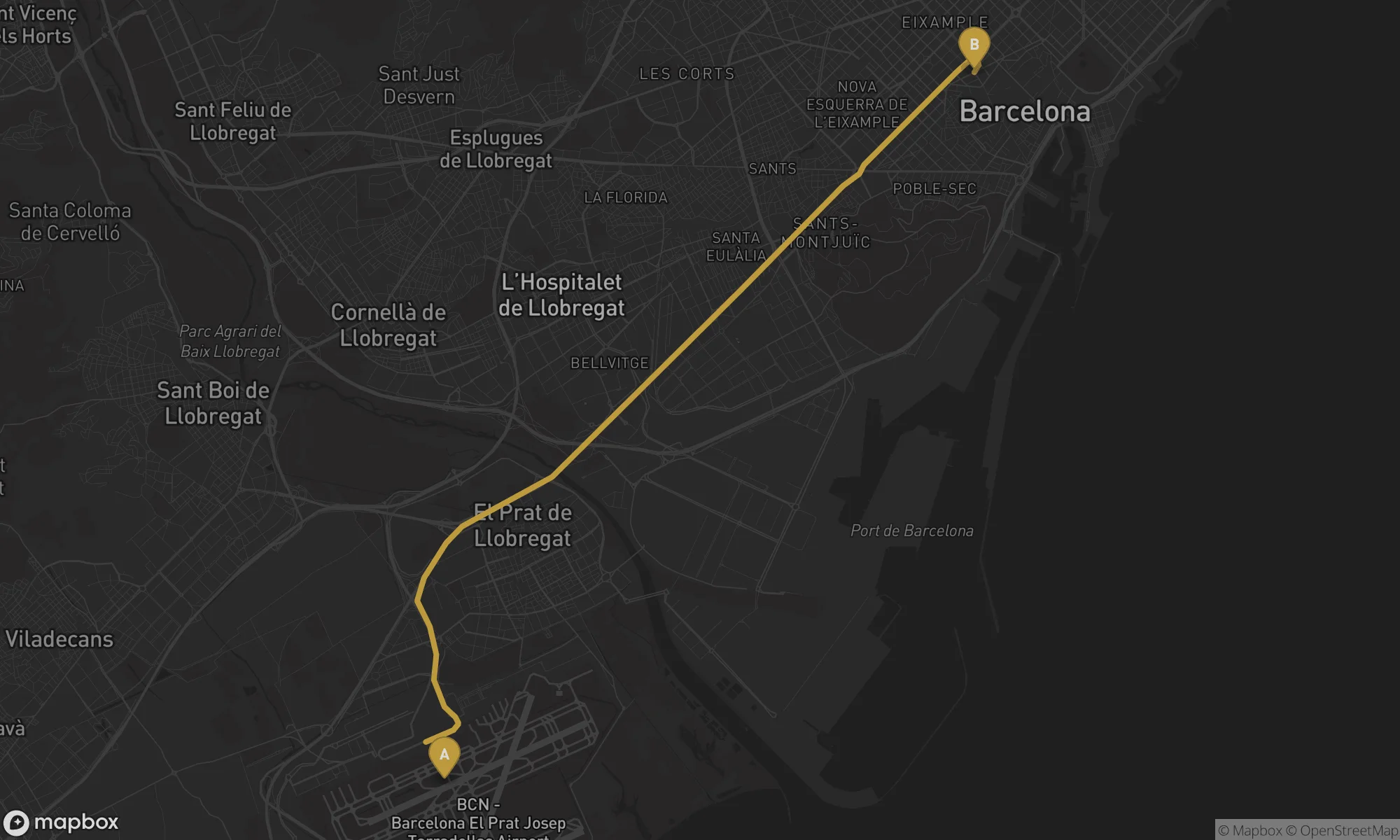 Barcelona Airport ⇄ Barcelona route map