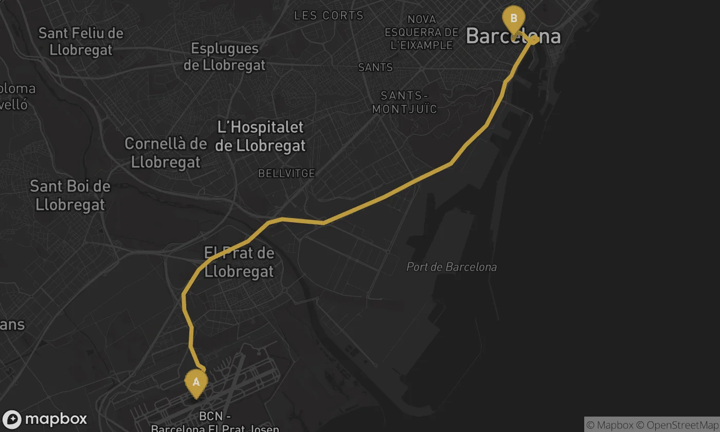Barcelona Airport ⇄ Barrio Gótico route map