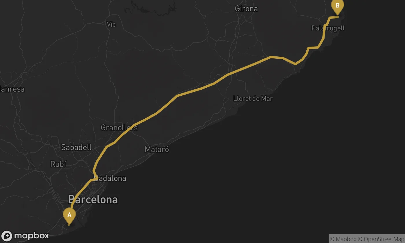 Barcelona Airport ⇄ Begur route map