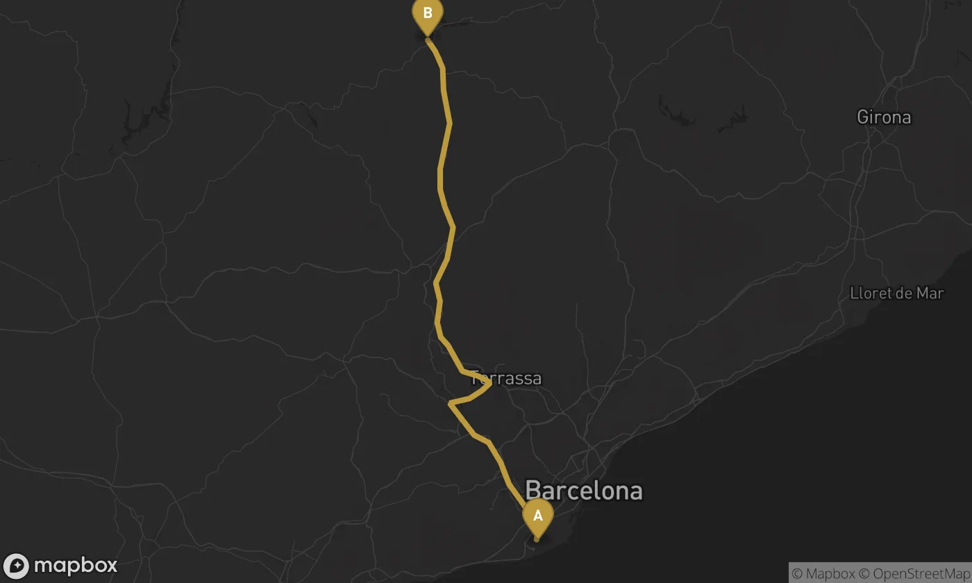 Barcelona Airport ⇄ Berga route map