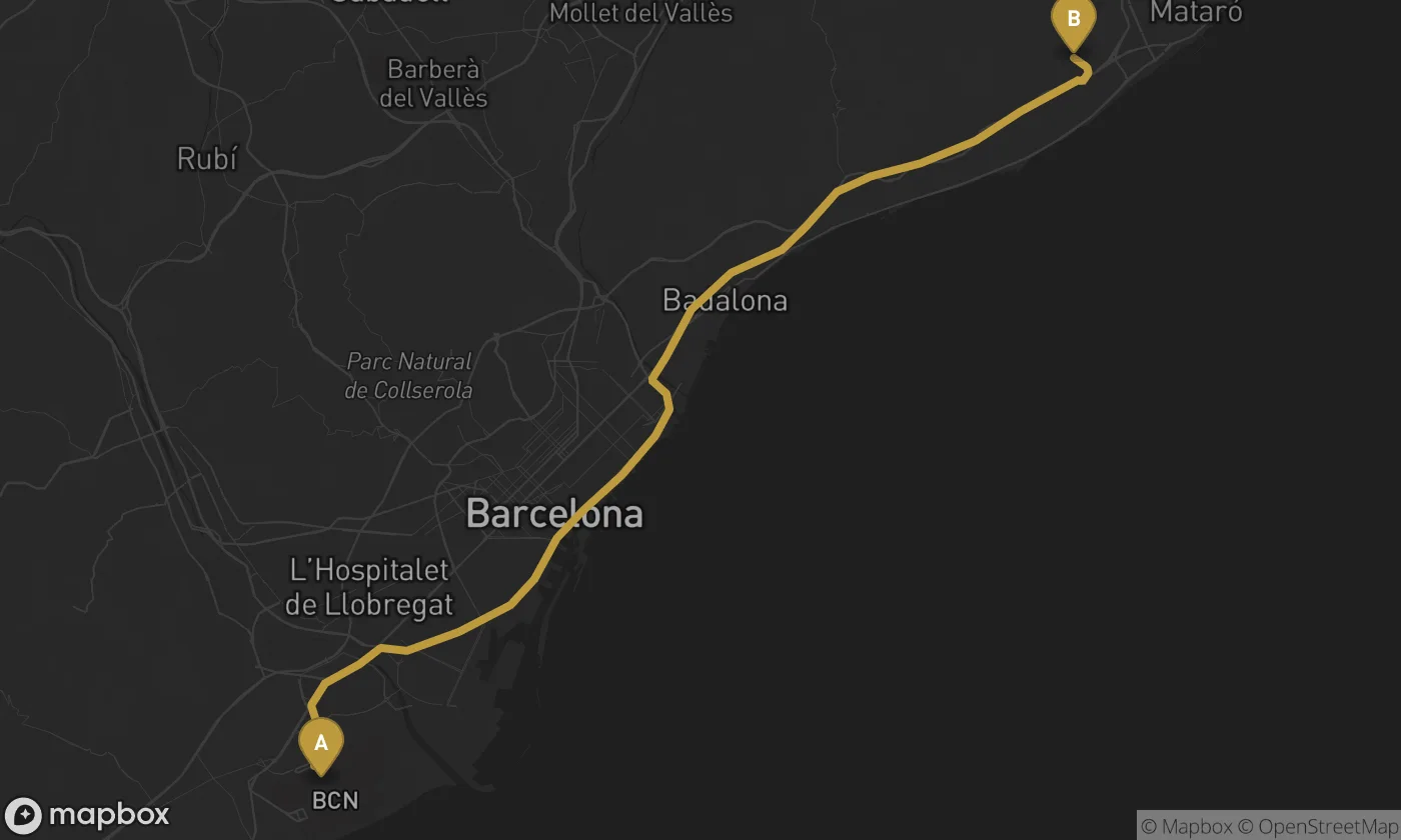 Barcelona Airport ⇄ Cabrera de Mar route map