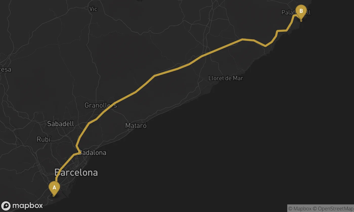Barcelona Airport ⇄ Calella de Palafrugell route map