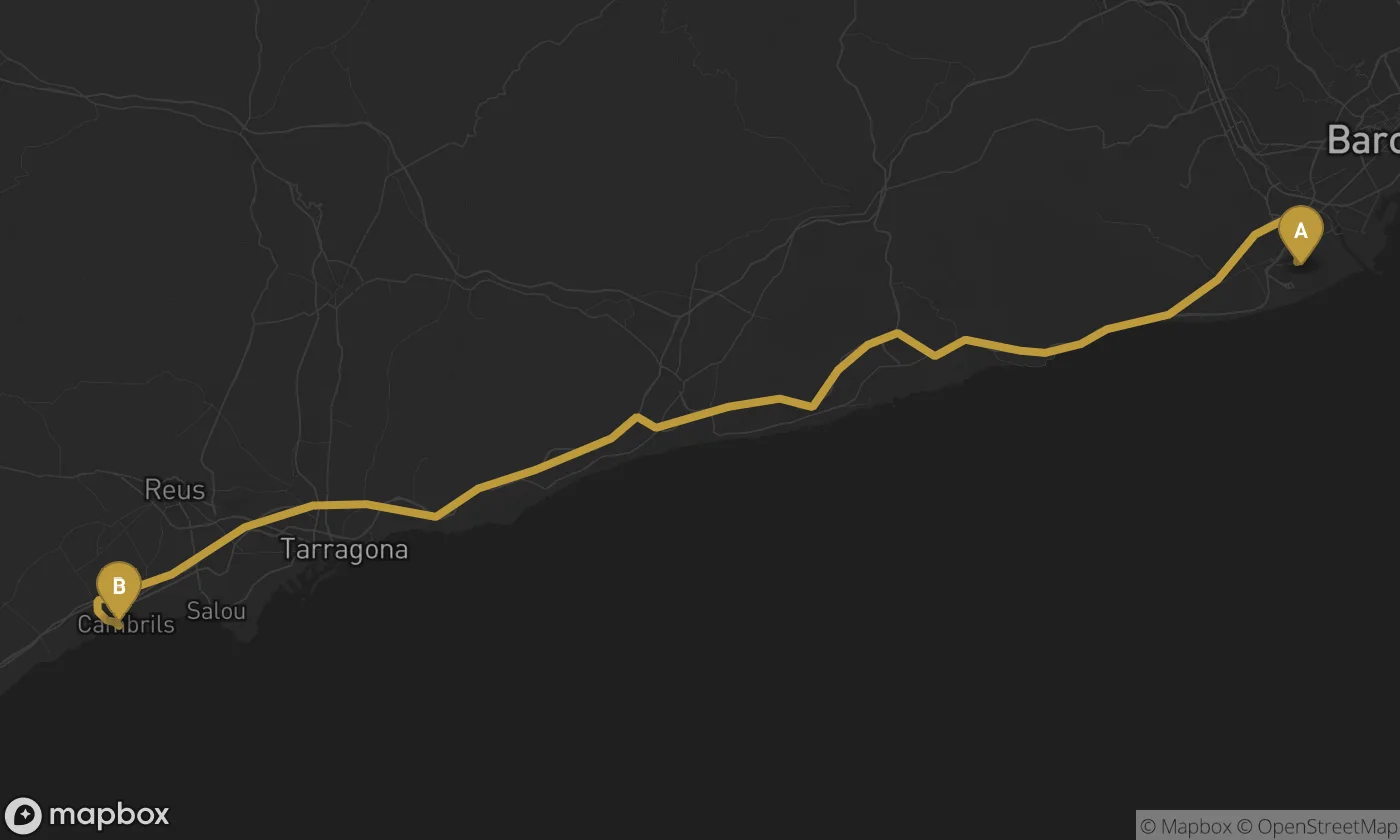 Barcelona Airport ⇄ Cambrils route map