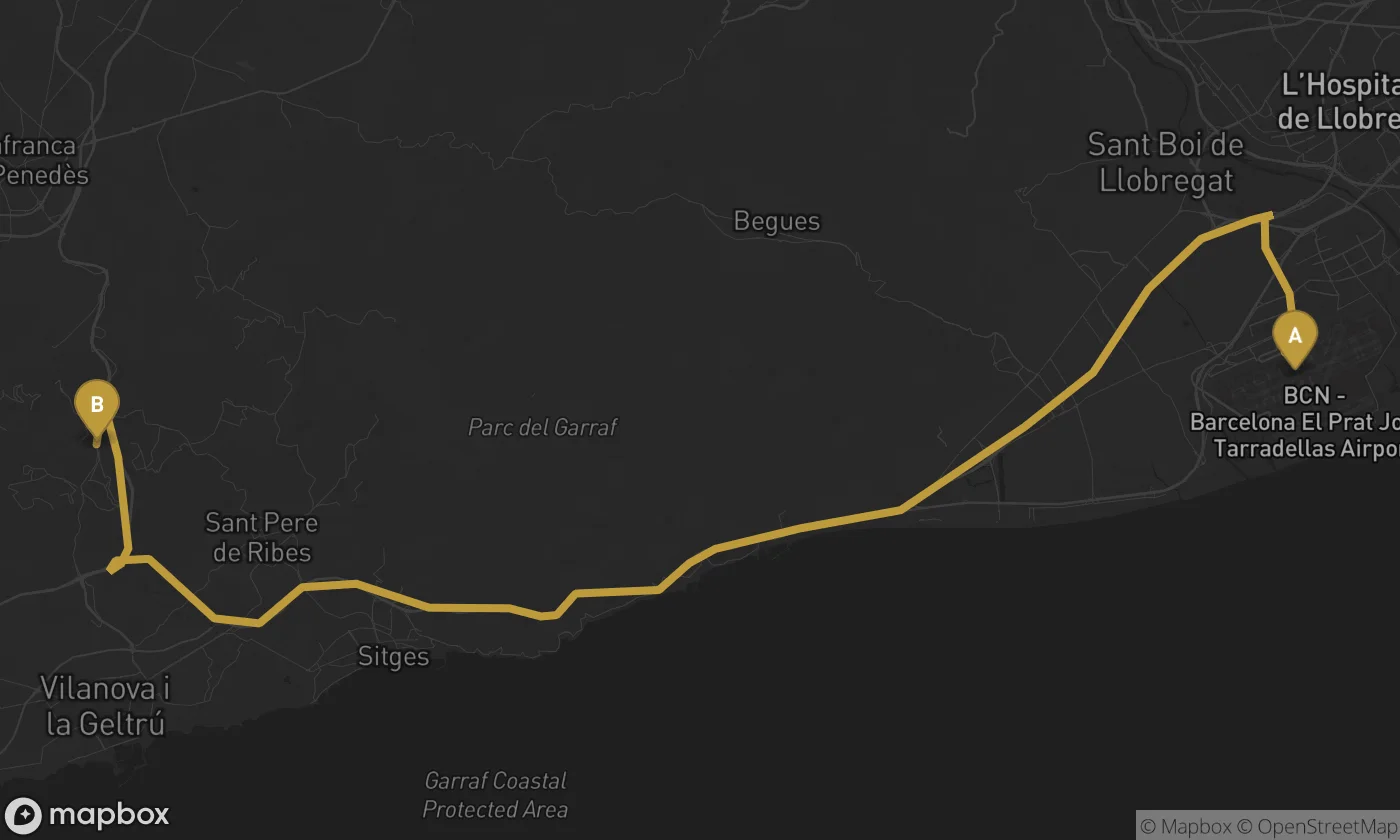 Barcelona Airport ⇄ Canyelles route map
