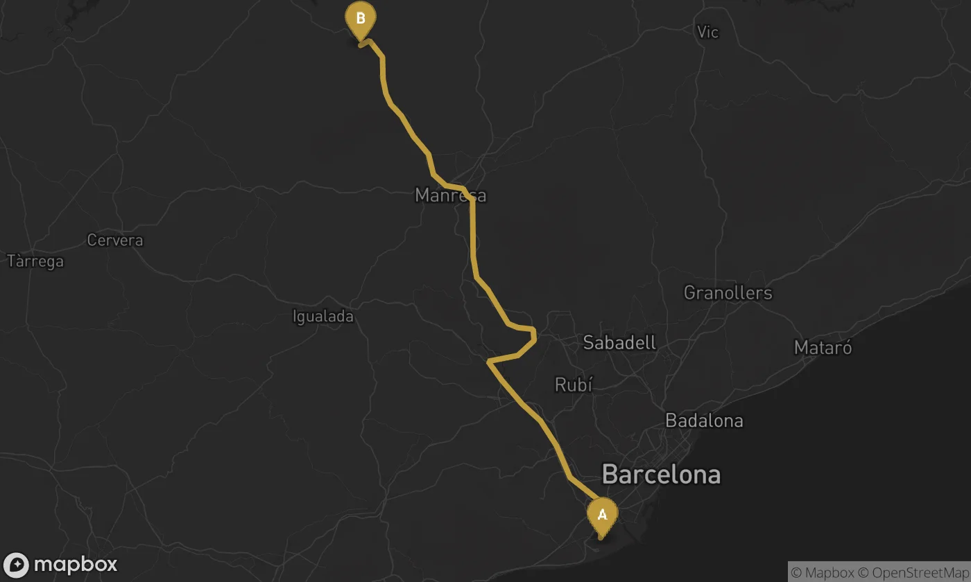Barcelona Airport ⇄ Cardona route map