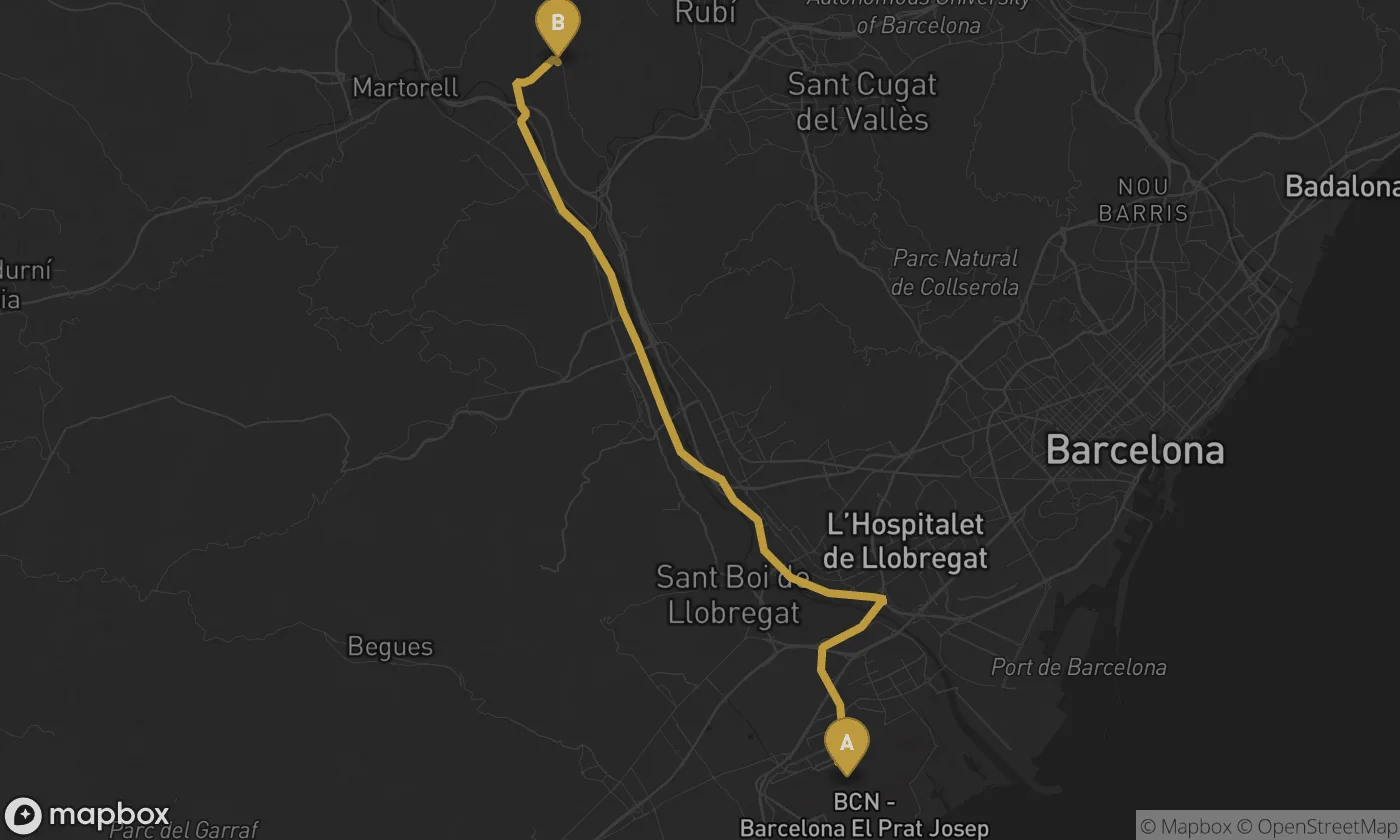 Barcelona Airport ⇄ Castellbisbal route map