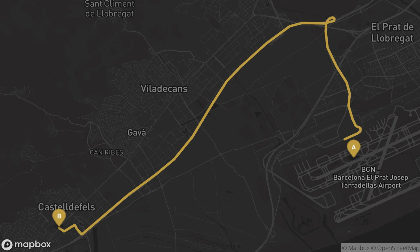Barcelona Airport ⇄ Castelldefels route map
