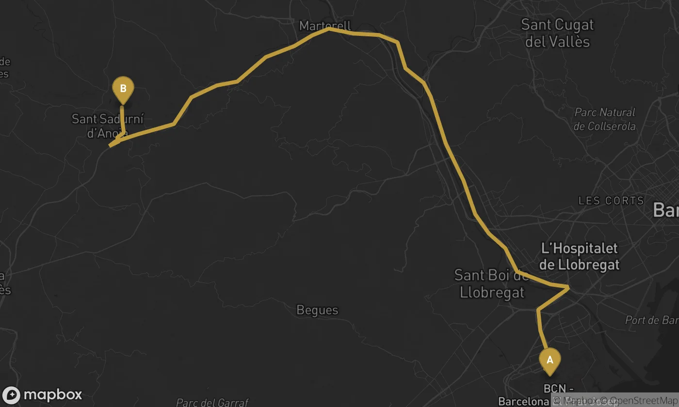 Barcelona Airport ⇄ Cavas Codorniu route map