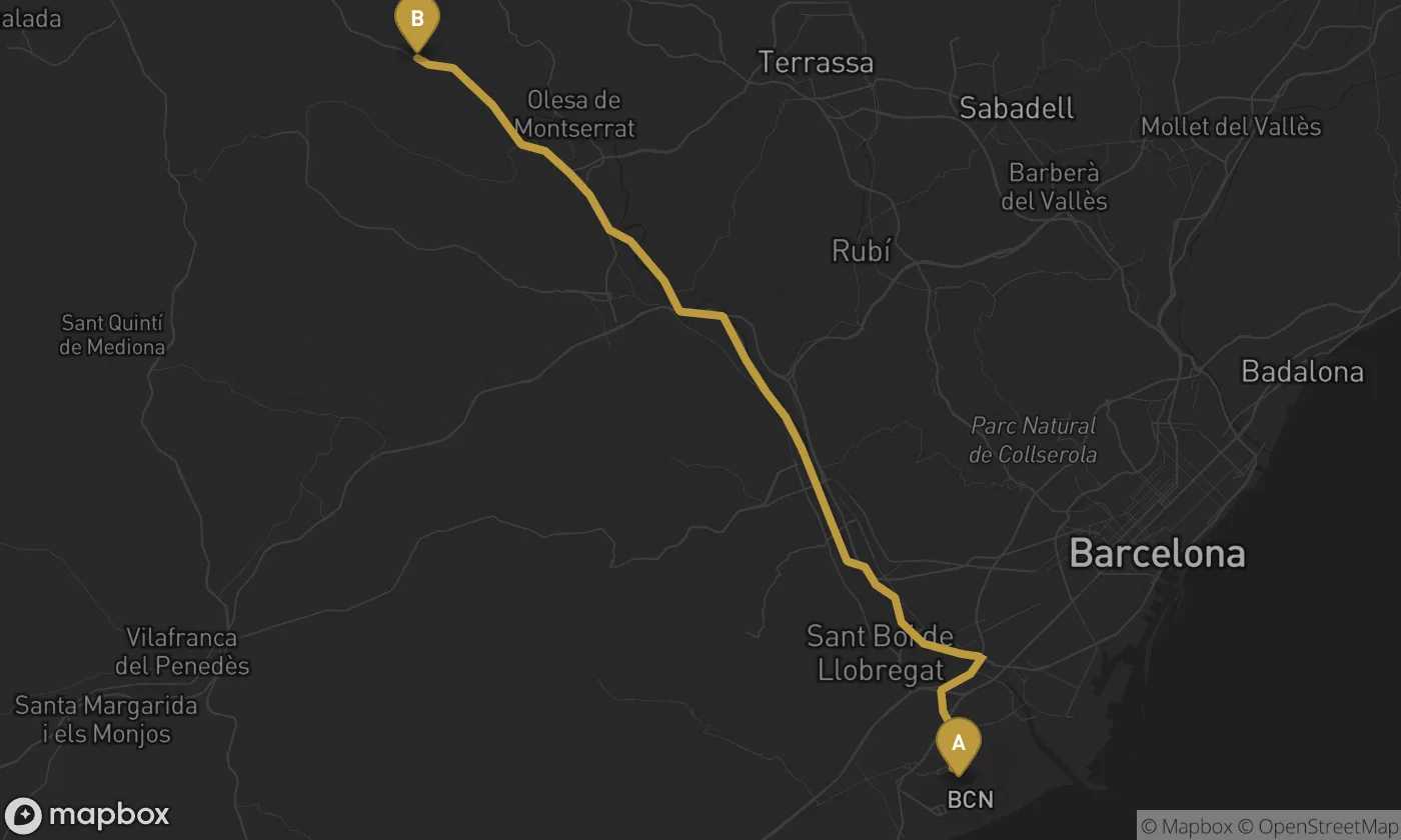 Barcelona Airport ⇄ Collbató route map