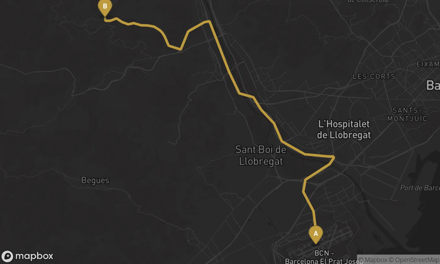 Barcelona Airport ⇄ Corbera de Llobregat route map