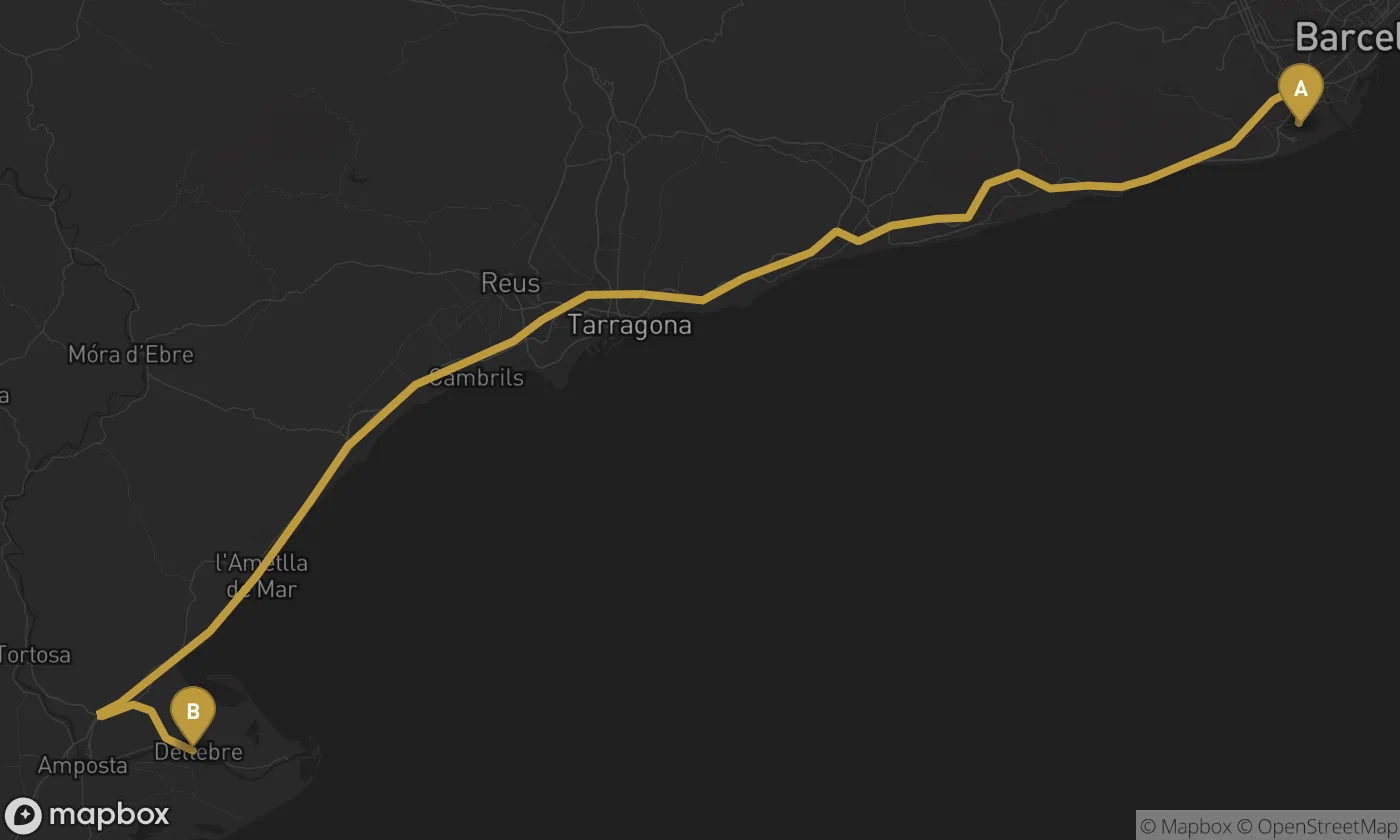 Barcelona Airport ⇄ Deltebre route map