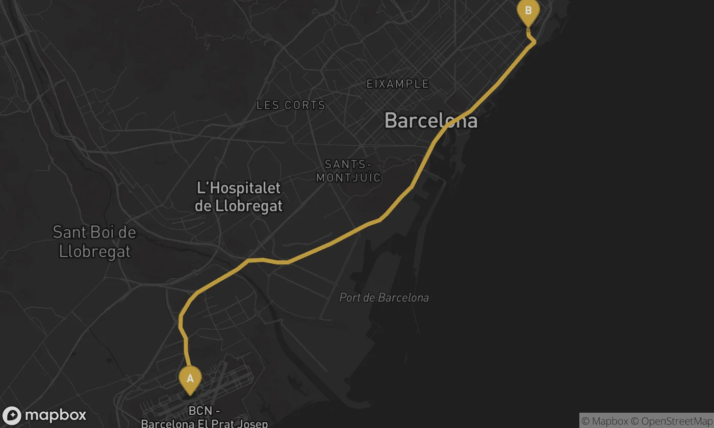 Barcelona Airport ⇄ Diagonal Mar route map