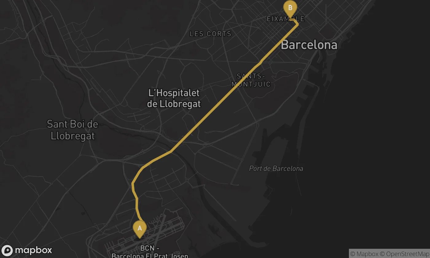 Barcelona Airport ⇄ Eixample route map