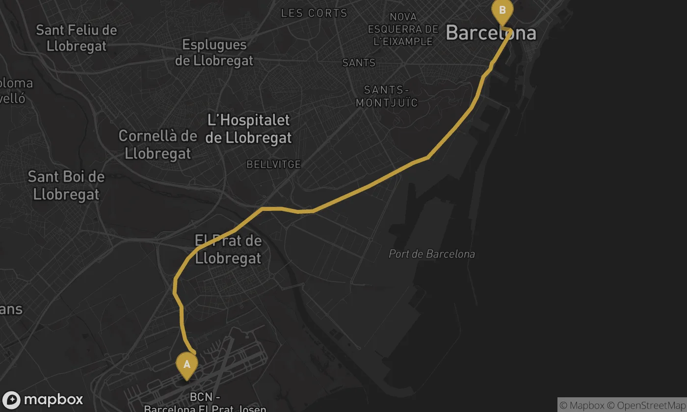 Barcelona Airport ⇄ El Born Barcelona route map