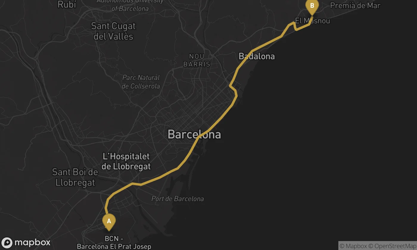 Barcelona Airport ⇄ El Masnou route map