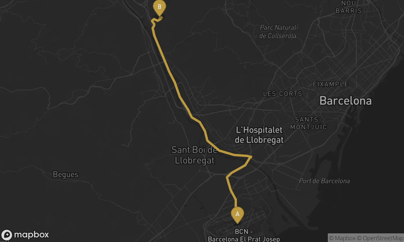 Barcelona Airport ⇄ El Papiol route map