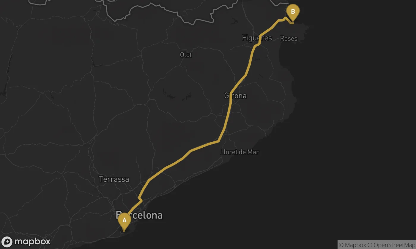Barcelona Airport ⇄ El Port de la Selva route map