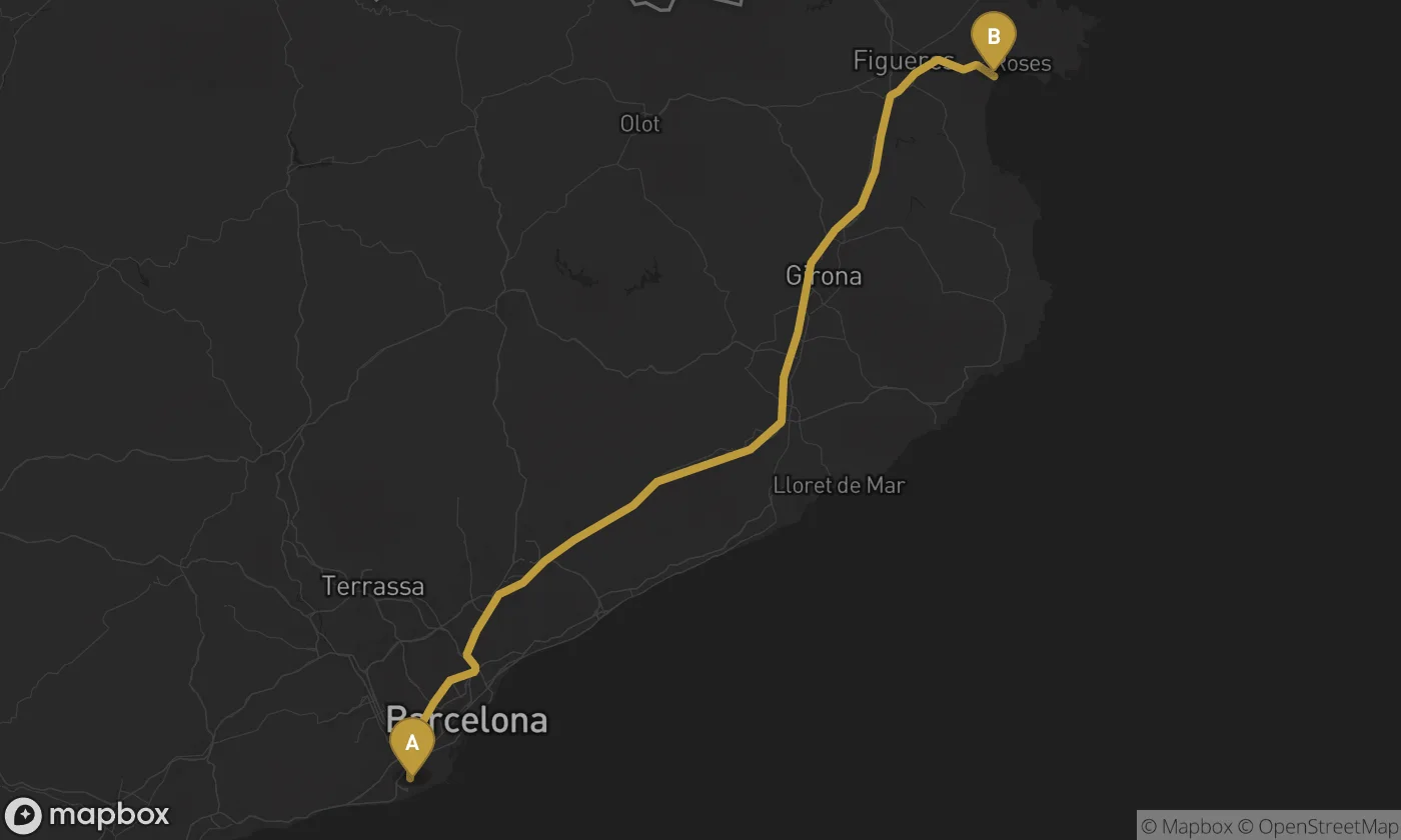 Barcelona Airport ⇄ Empuriabrava route map