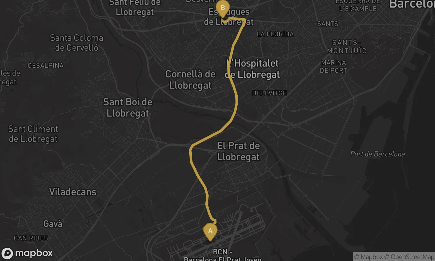 Barcelona Airport ⇄ Esplugues de Llobregat route map