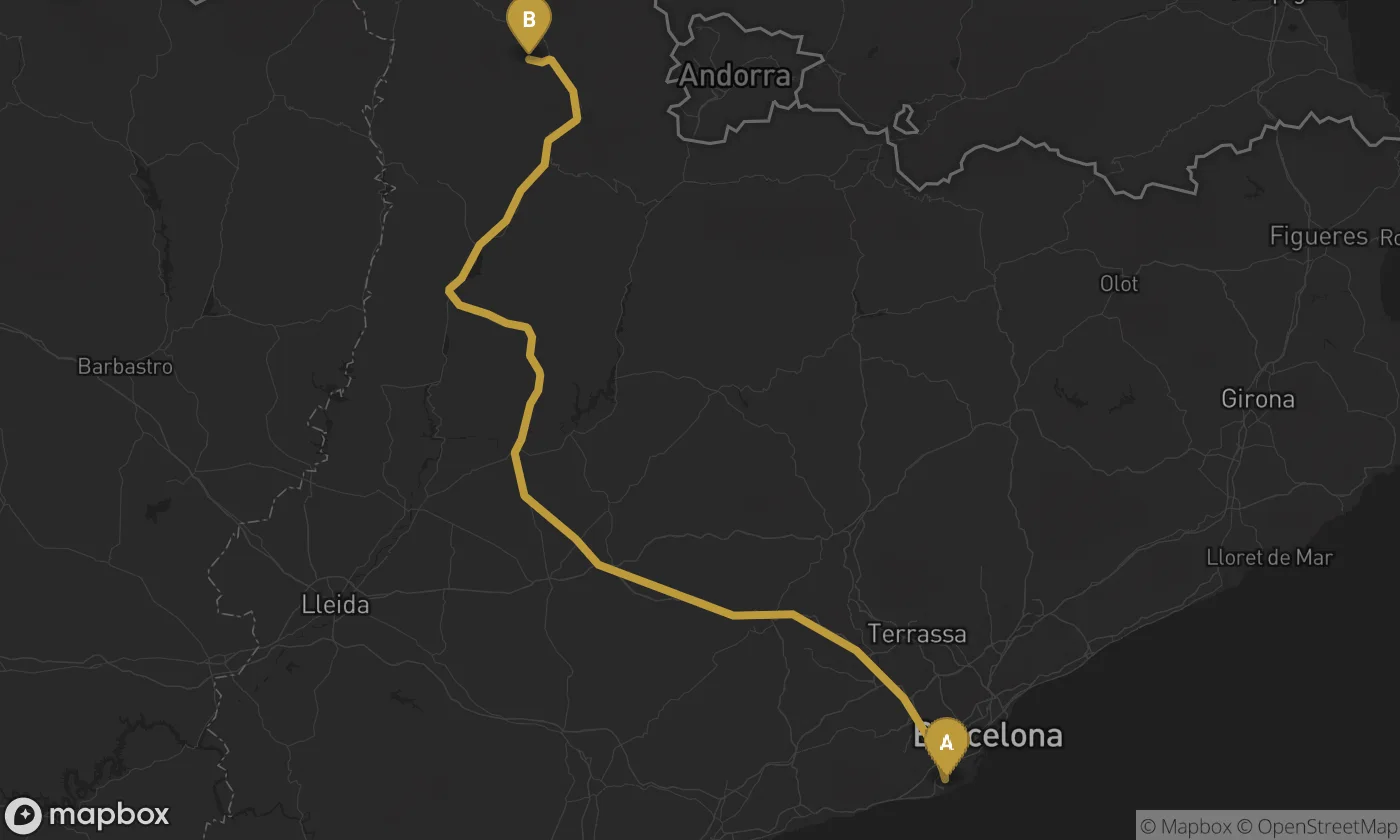 Barcelona Airport ⇄ Espot route map