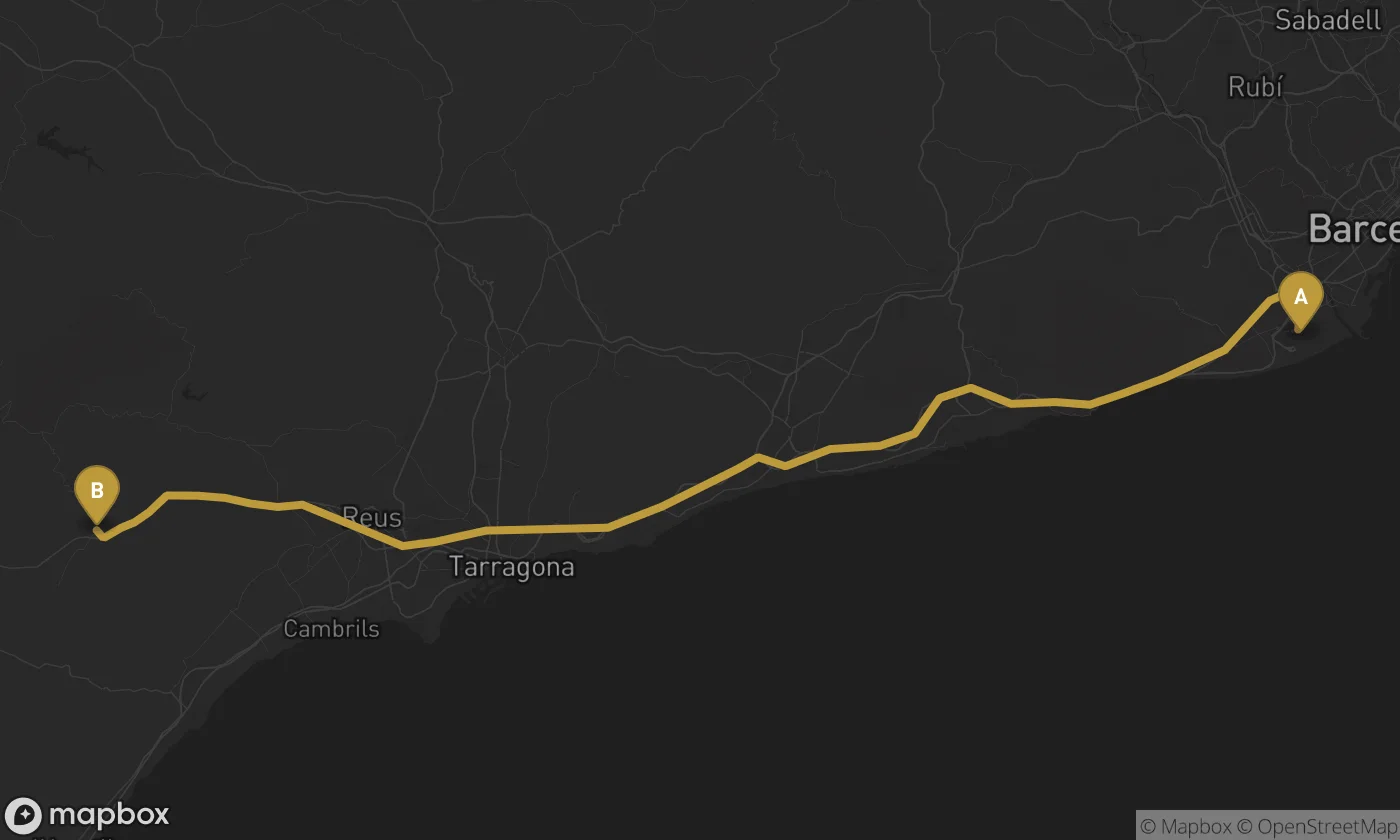 Barcelona Airport ⇄ Falset route map