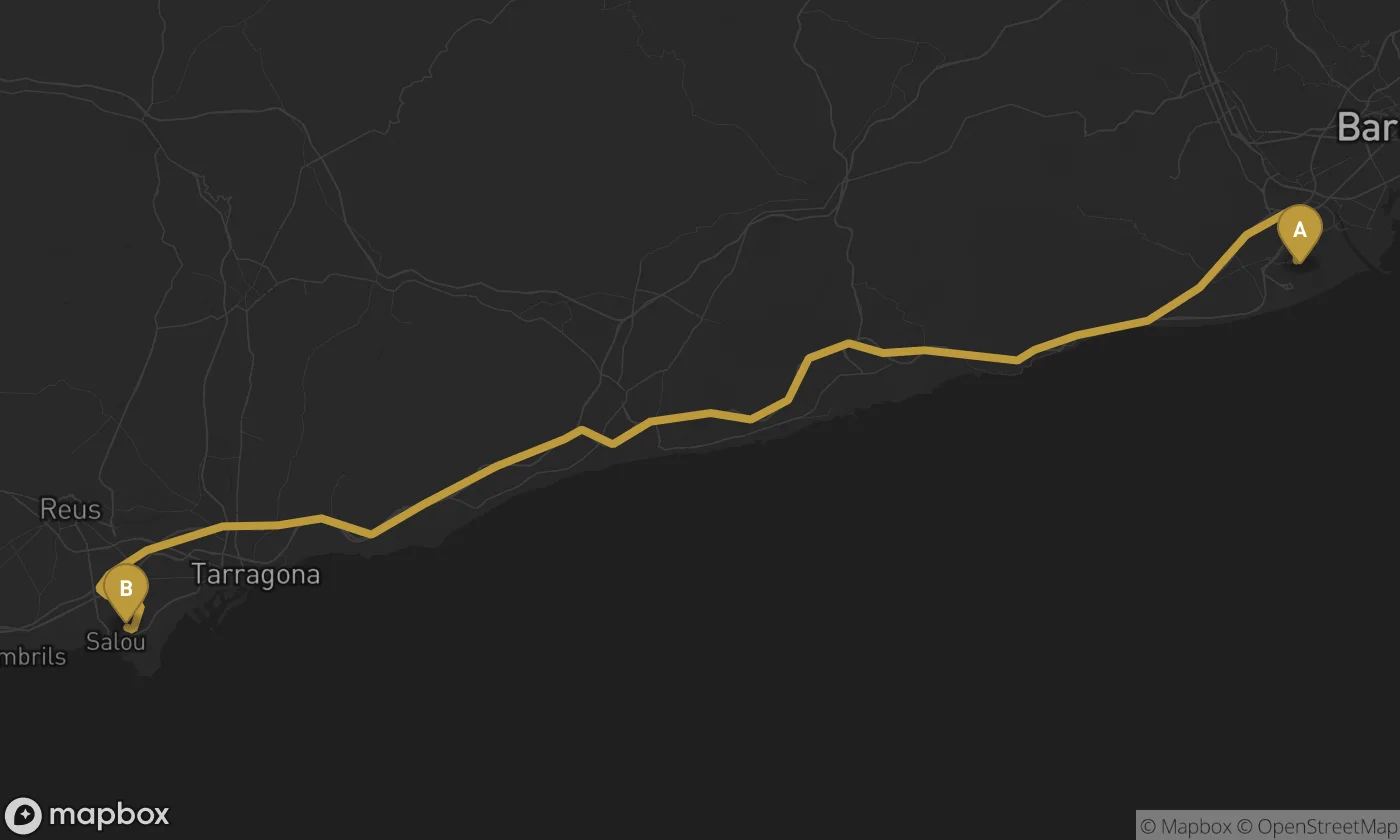 Barcelona Airport ⇄ Ferrari Land route map