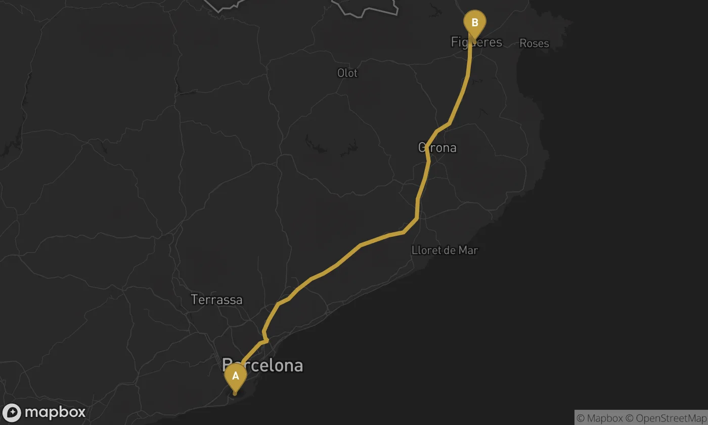 Barcelona Airport ⇄ Figueres route map