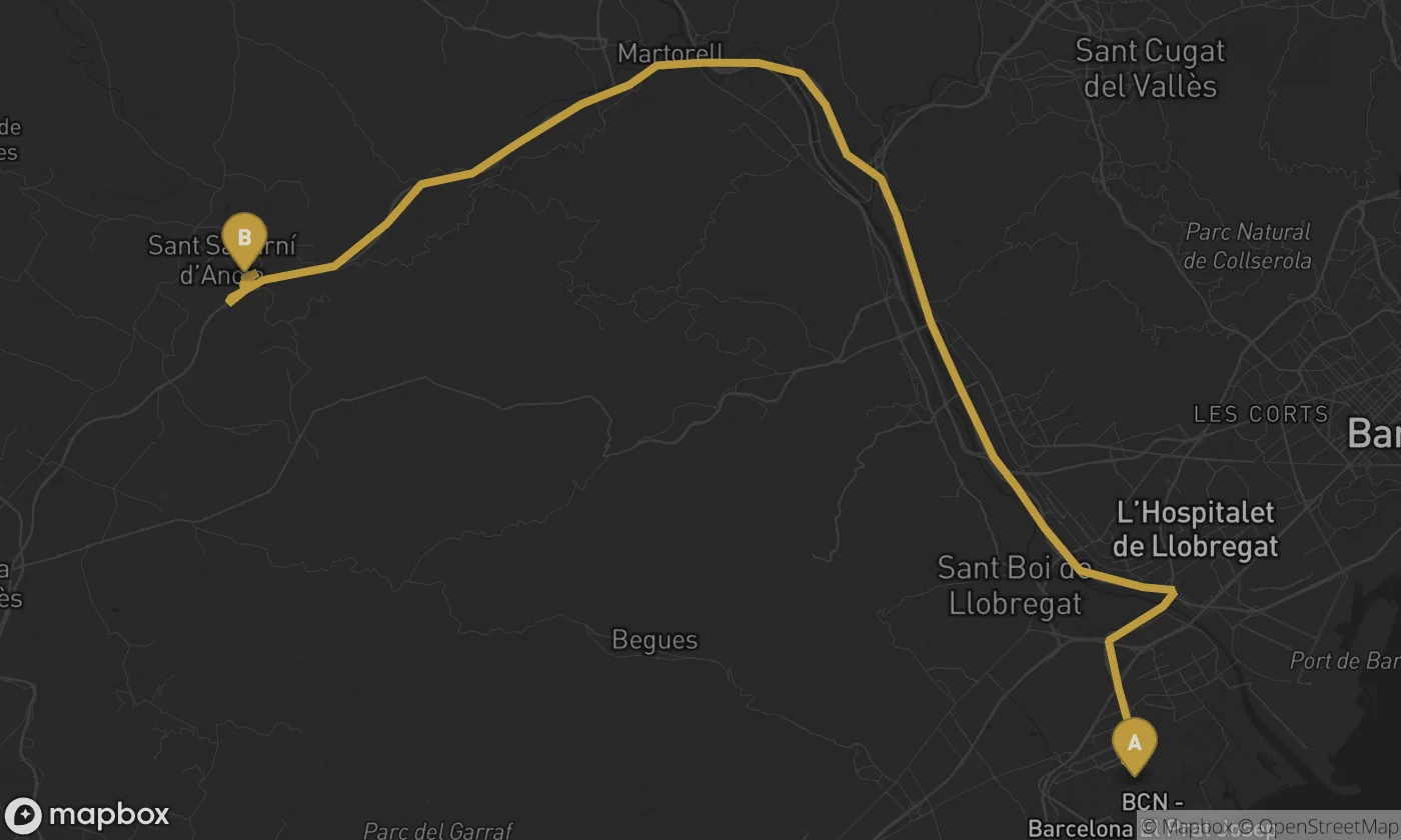 Barcelona Airport ⇄ Freixenet route map
