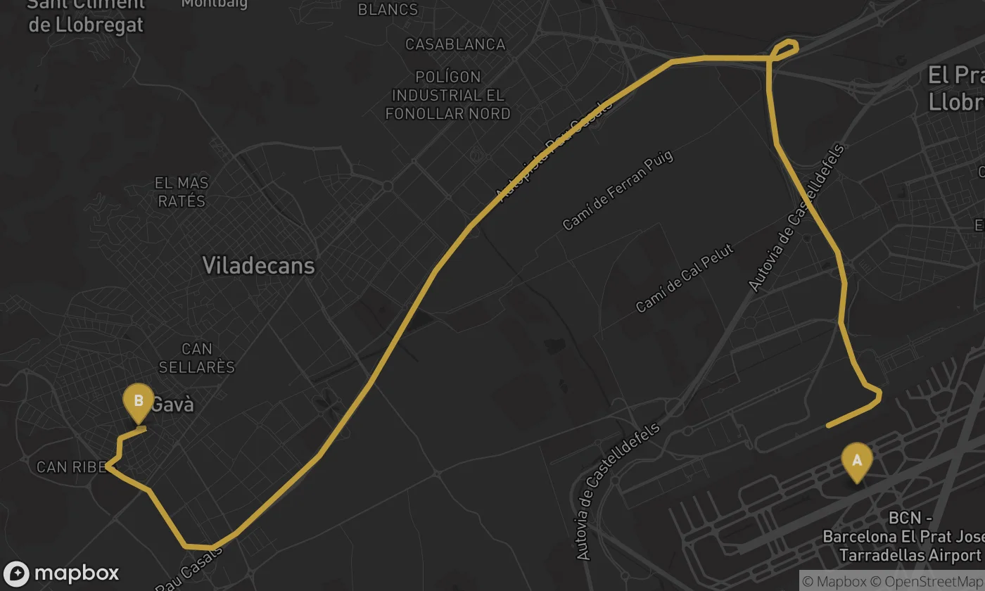 Barcelona Airport ⇄ Gavà route map