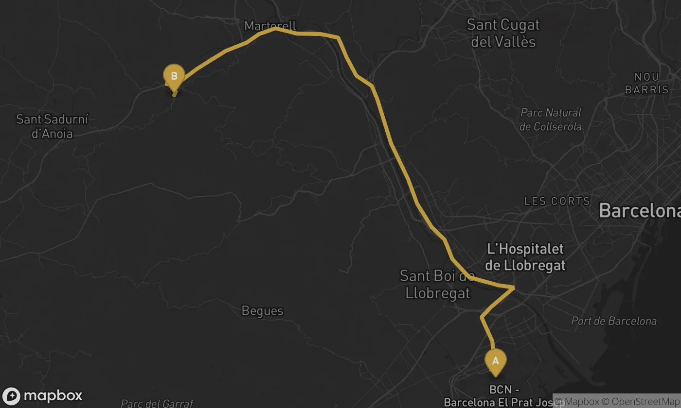 Barcelona Airport ⇄ Gelida route map
