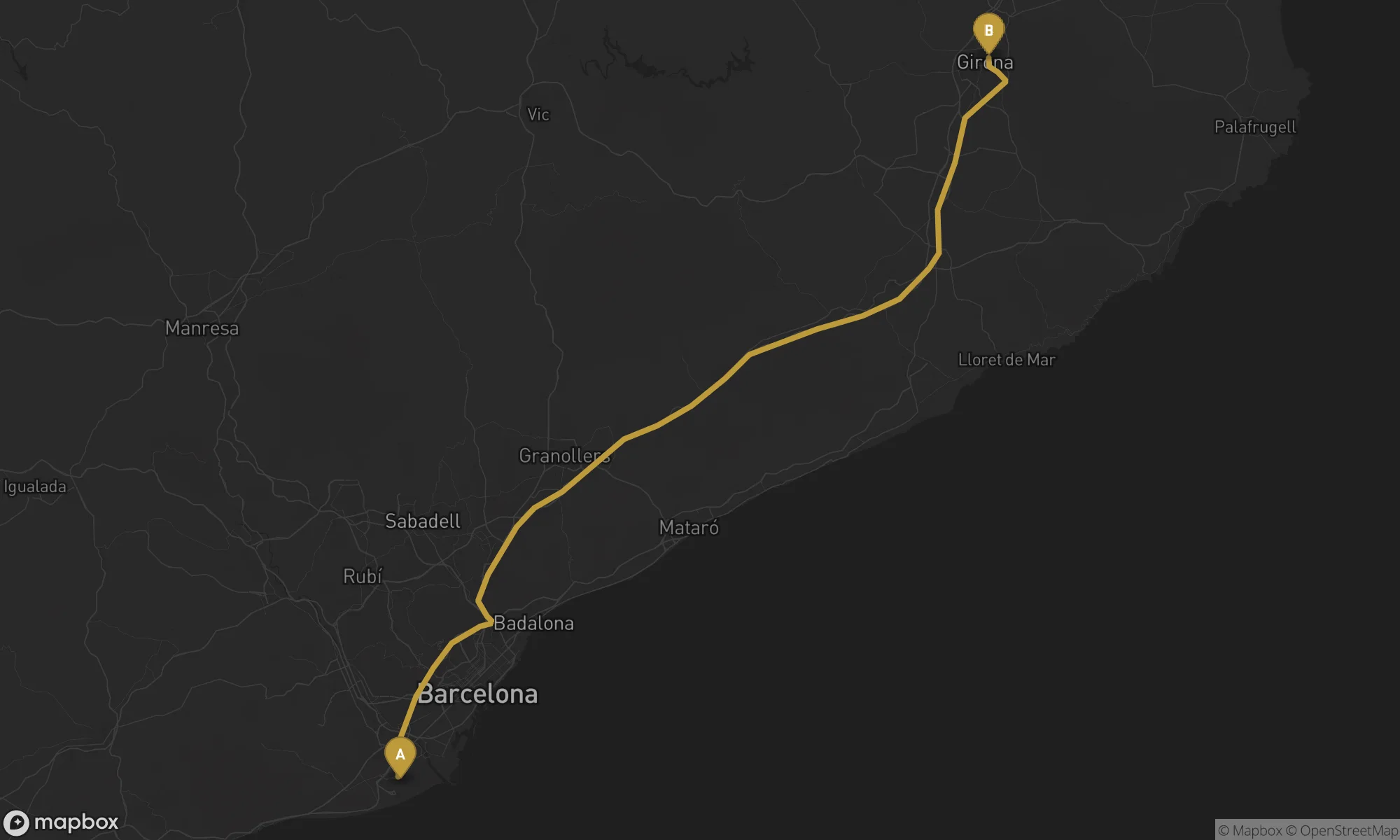 Barcelona Airport BCN ⇄ Girona route map