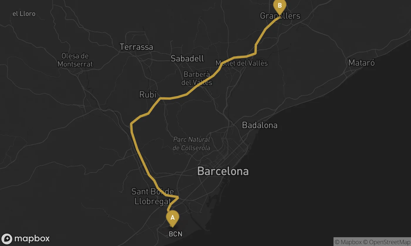 Barcelona Airport ⇄ Granollers route map