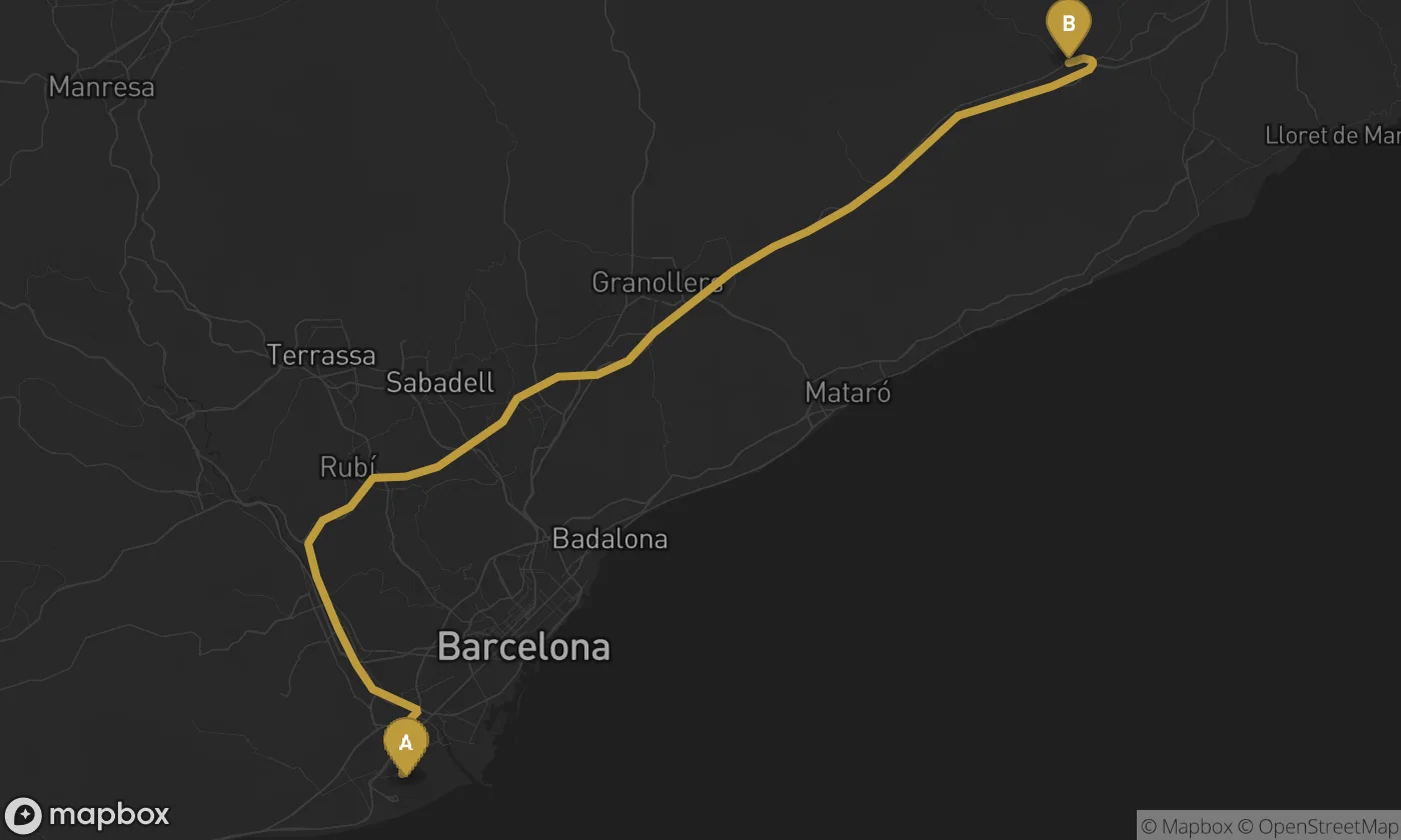Barcelona Airport ⇄ Hostalric route map