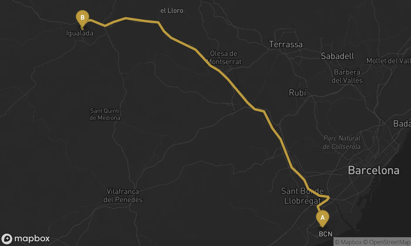 Barcelona Airport ⇄ Igualada route map