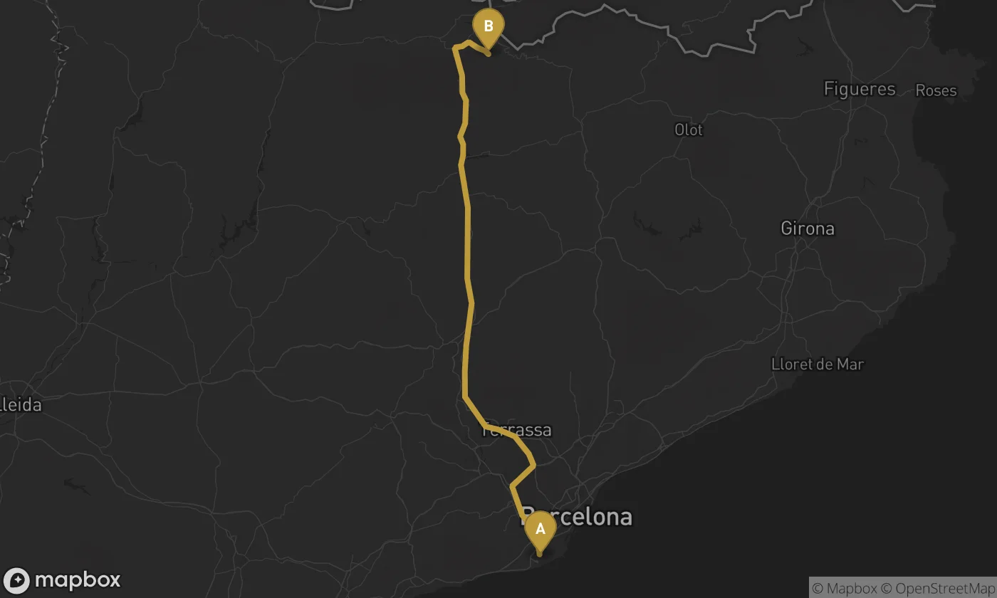 Barcelona Airport ⇄ La Molina route map
