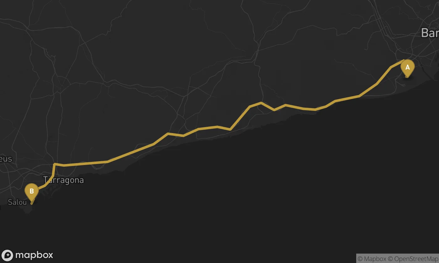 Barcelona Airport ⇄ La Pineda route map