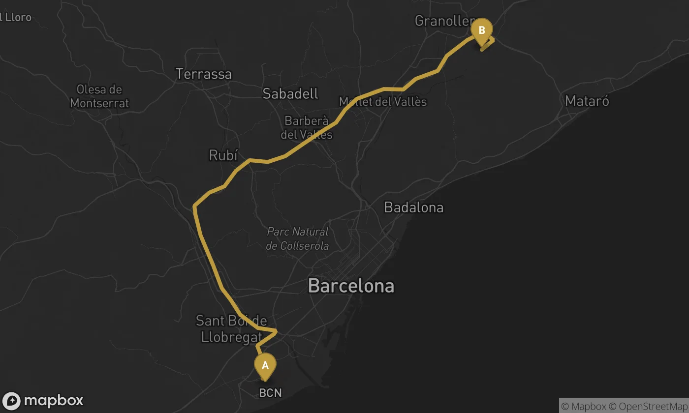 Barcelona Airport ⇄ La Roca del Vallès route map