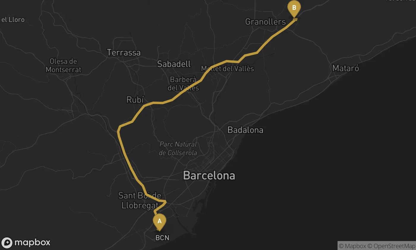 Barcelona Airport ⇄ La Roca Village route map