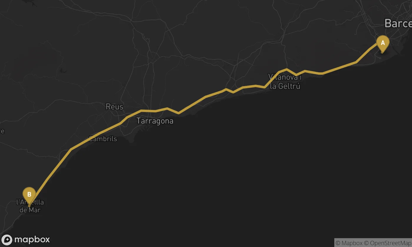 Barcelona Airport ⇄ L'Ametlla de Mar route map