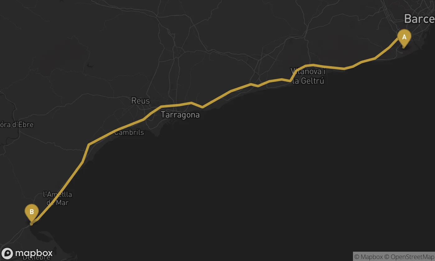 Barcelona Airport ⇄ L'Ampolla route map