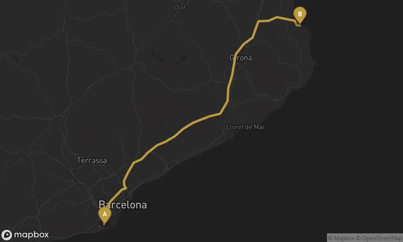 Barcelona Airport ⇄ L'Escala route map