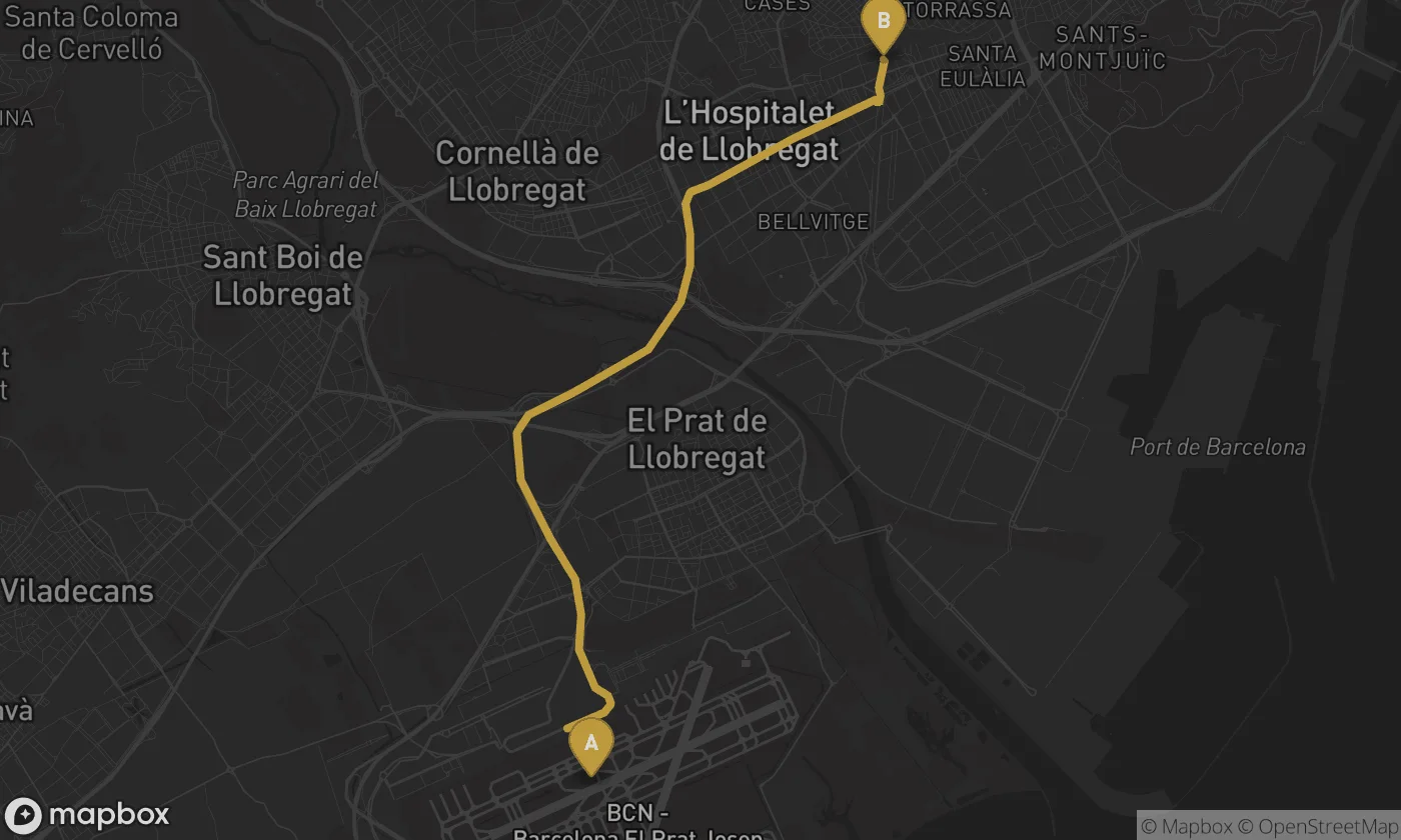 Barcelona Airport ⇄ L'Hospitalet de Llobregat route map