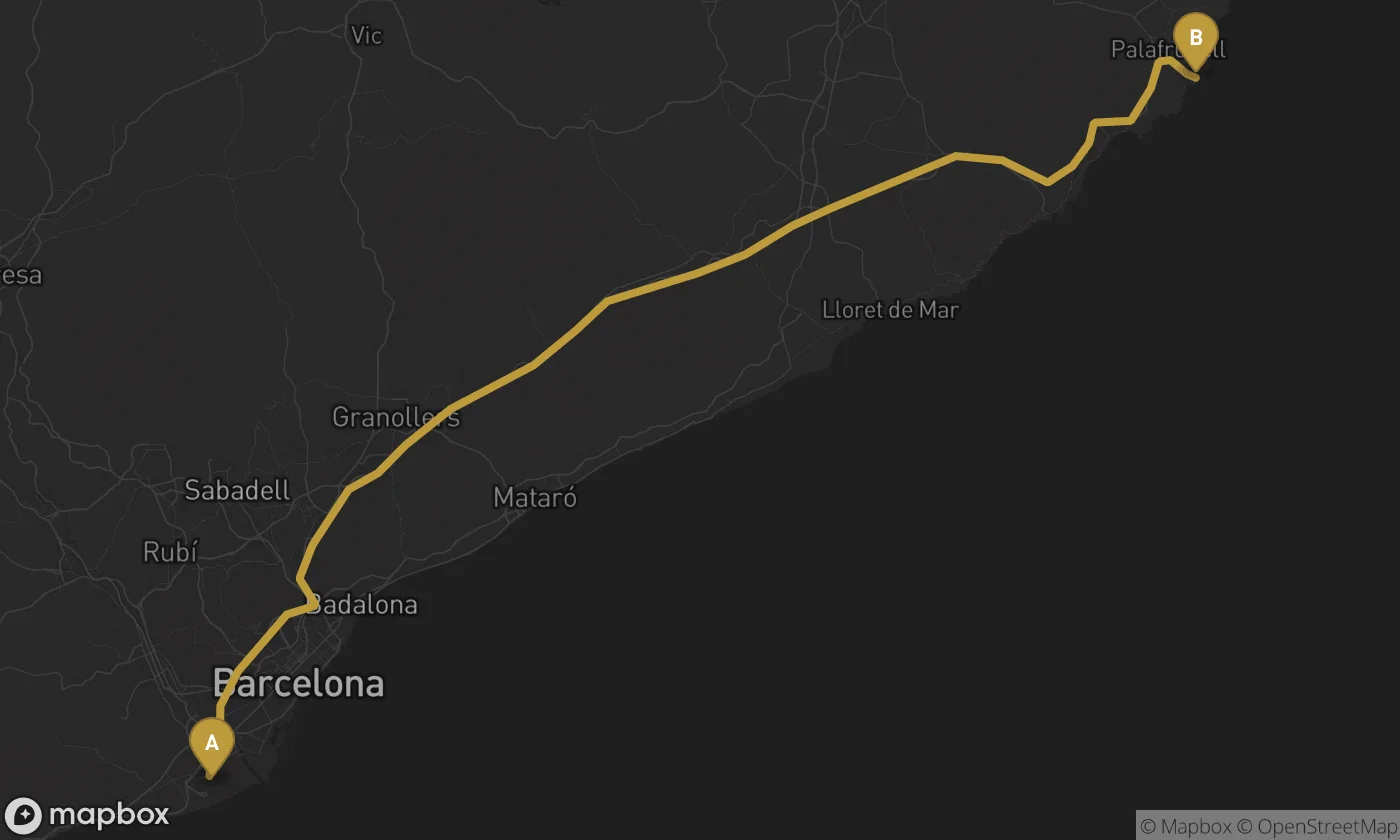 Barcelona Airport ⇄ Llafranc route map