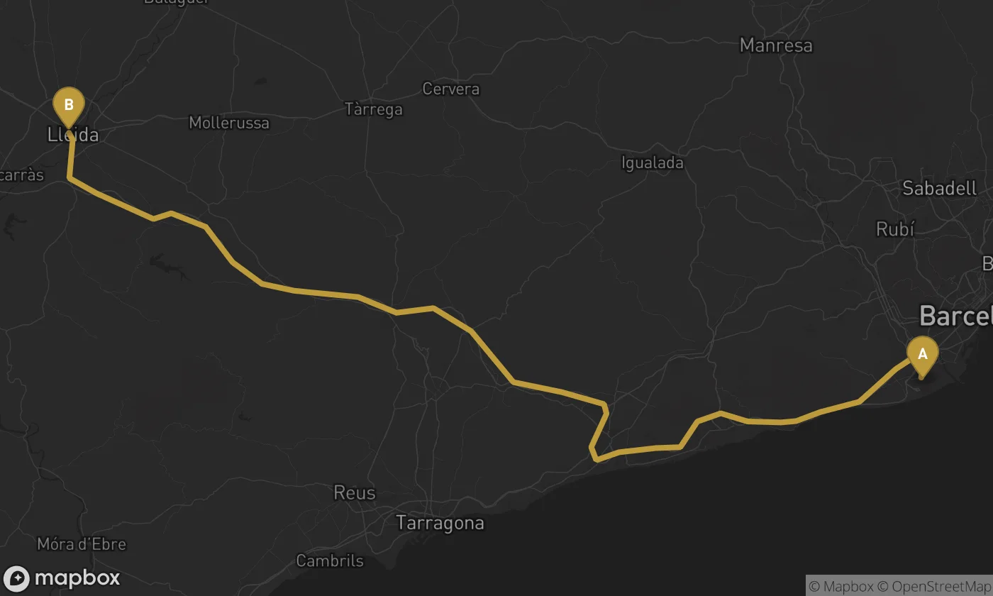 Barcelona Airport ⇄ Lleida route map